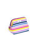Colorful striped makeup and toiletry bag with zipper closure 