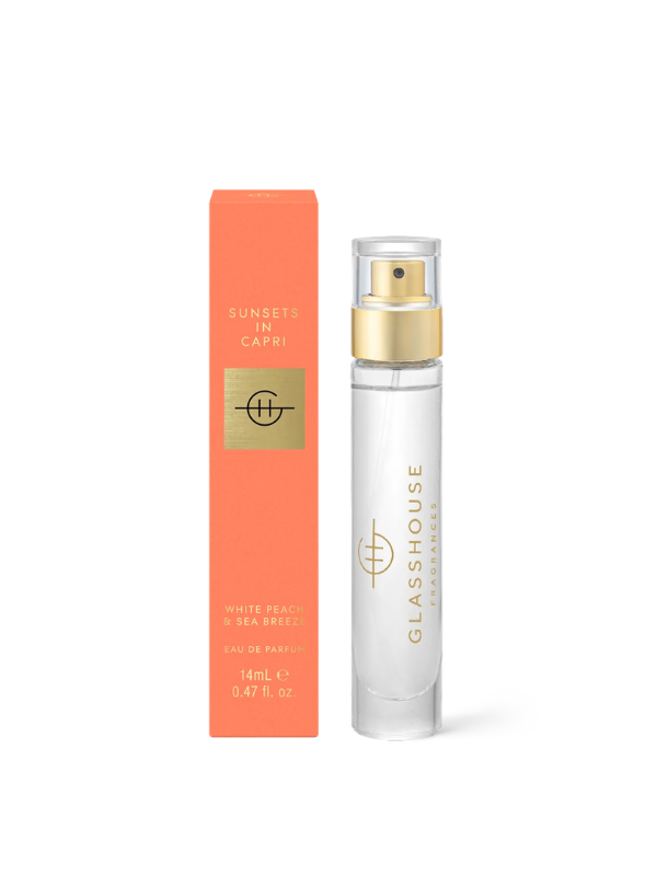 white peach and sea breeze sunsets in capri coastal eau de parfum fragrance scent by glasshouse fragrances