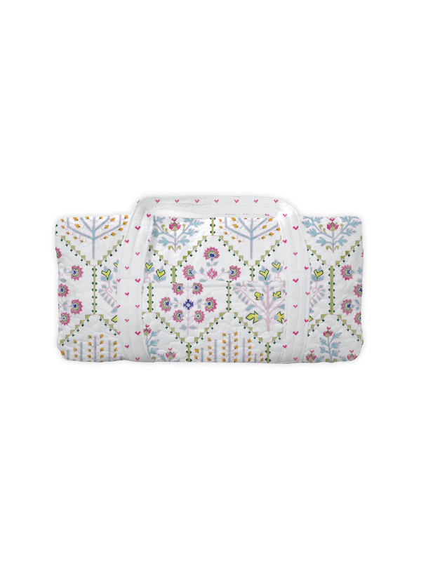 Colorful patterned quilted duffle bag 