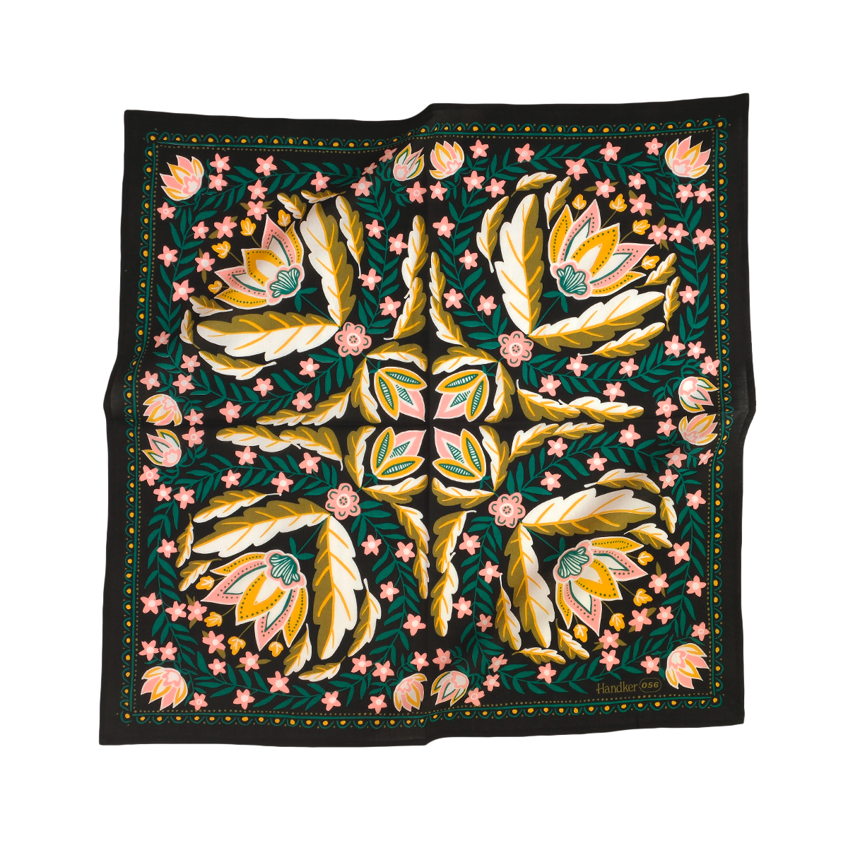 Decorative bandana with floral pattern on a black background