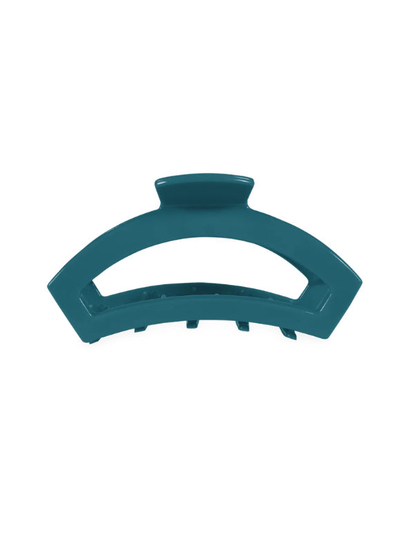 A teal teletie hair claw clip.