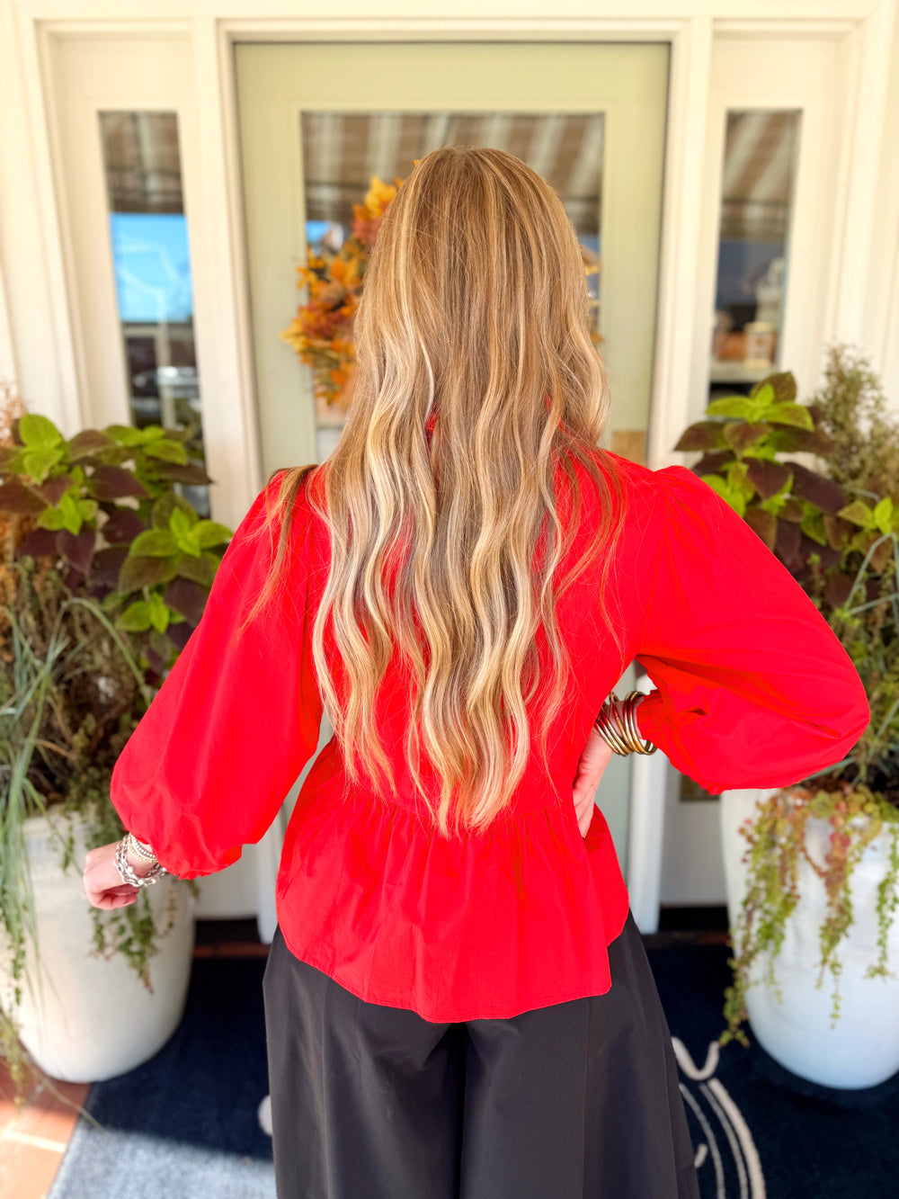 The Samantha Ruffle Peplum Top in Red (S-L)