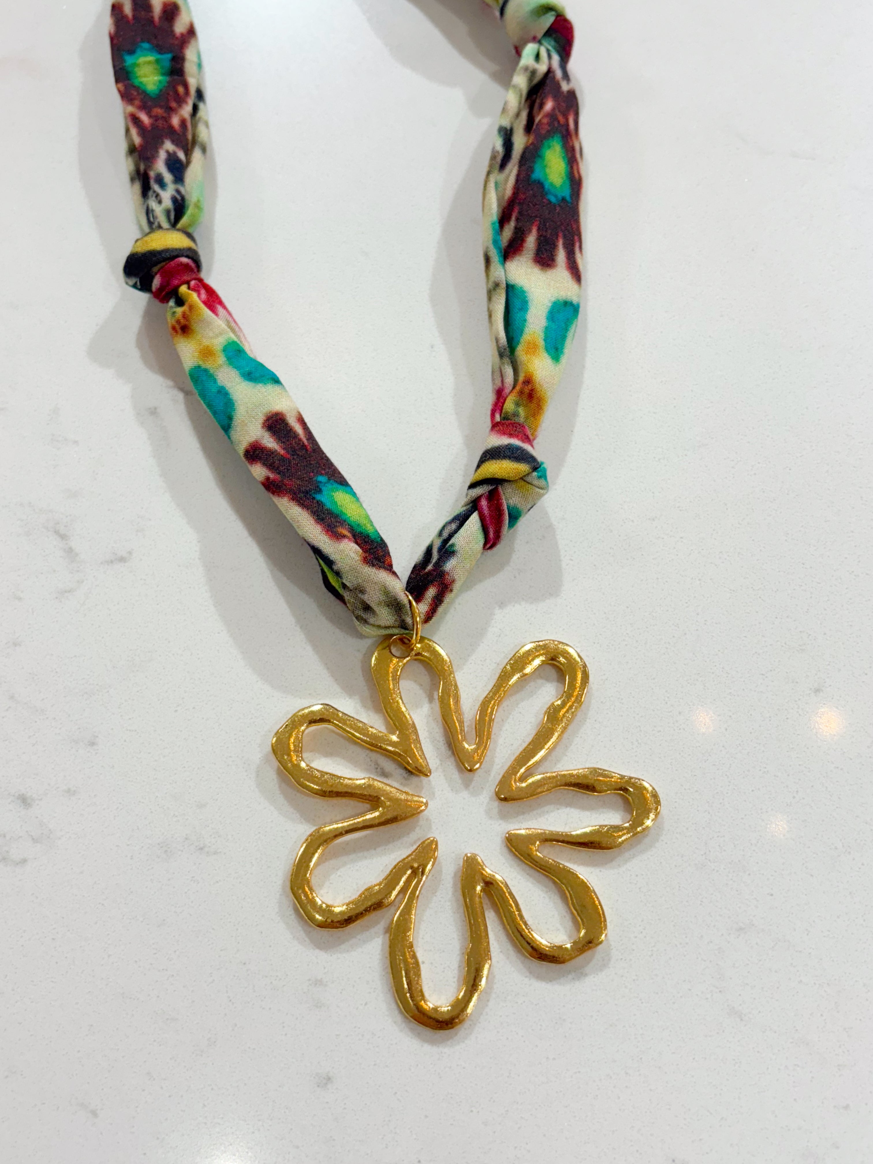 Colorful Flower Scarf Necklace By Hart Designs