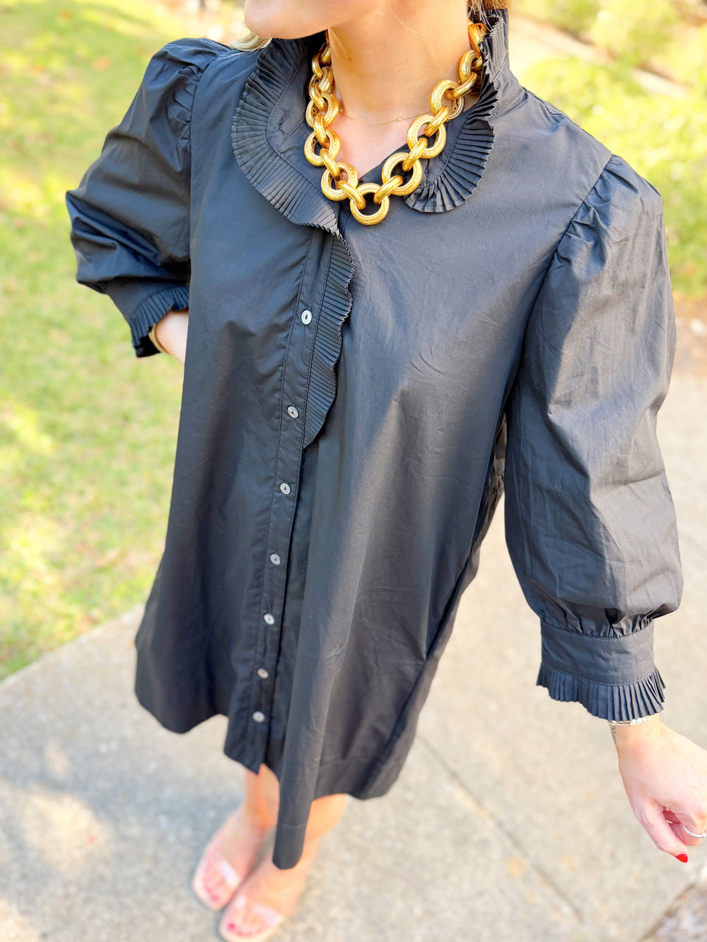The Greer Ruffle Mini Dress in Black (S-L)