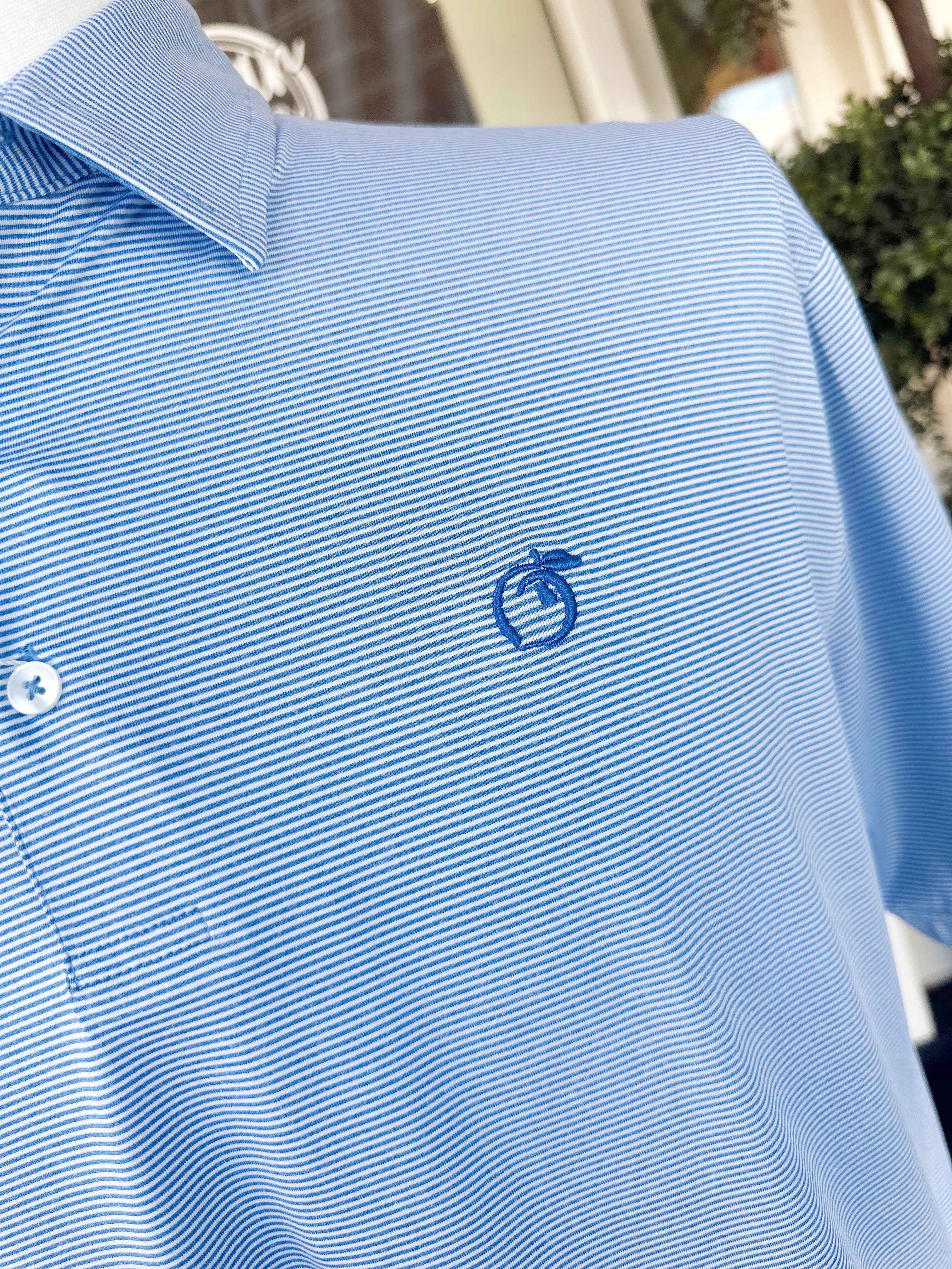 Midair Blue & White Heathered Jasmine Performance Polo By Peach State Pride