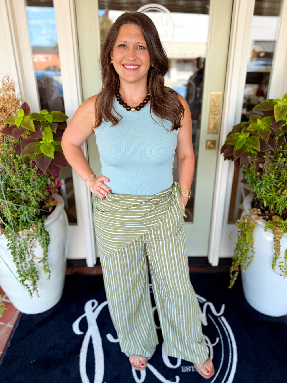 The Greer Fitted Ribbed Tank Top in Sage (S-L)