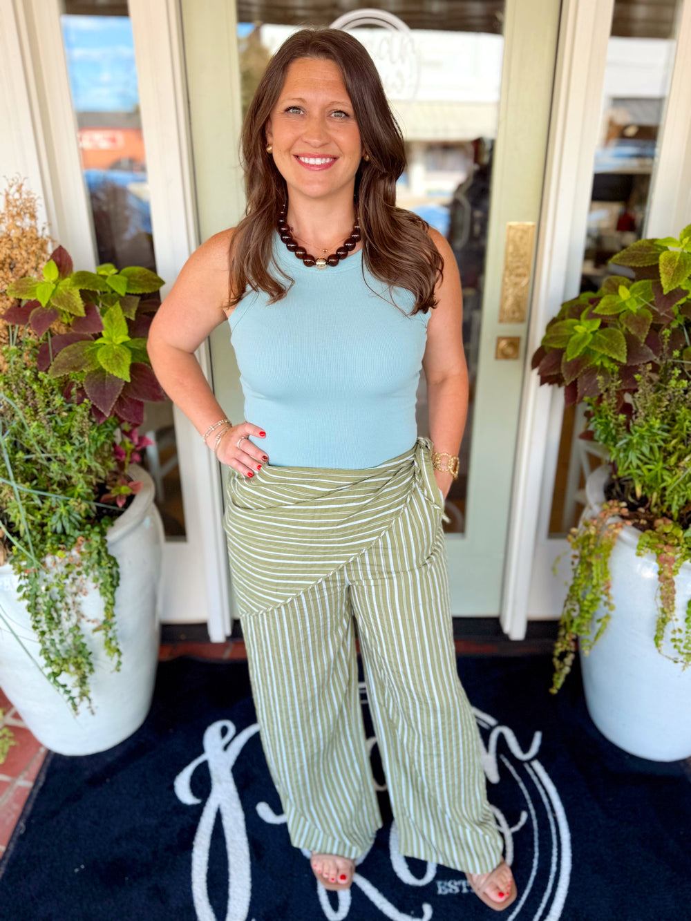 The Sydney Stripe Wide Leg Wrap Scarf Pants (S-L)