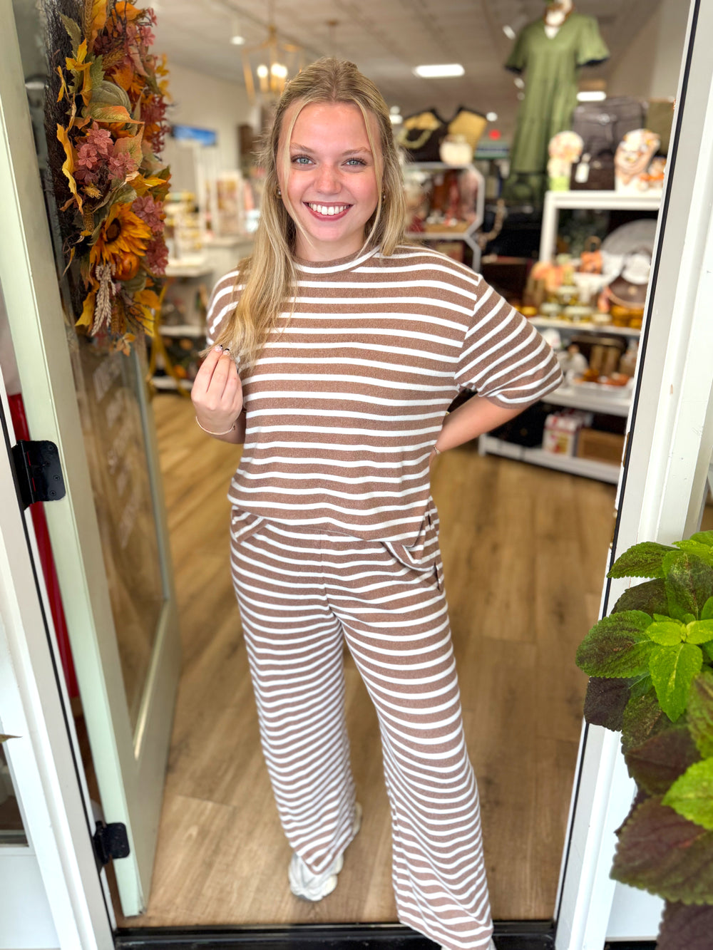 The Hazel Mocha Striped Top (S-L)