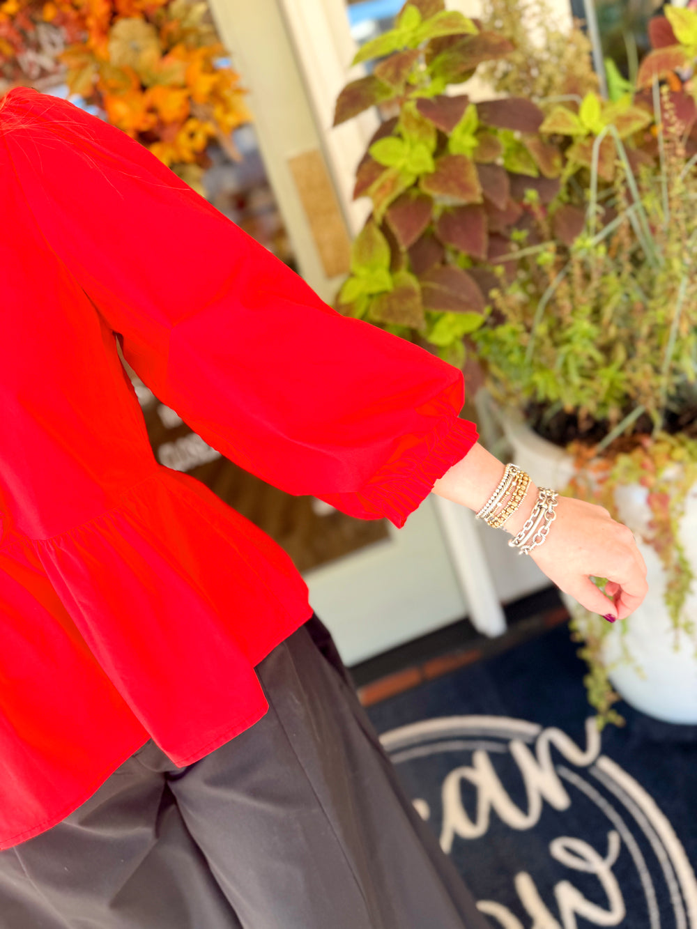 The Samantha Ruffle Peplum Top in Red (S-L)
