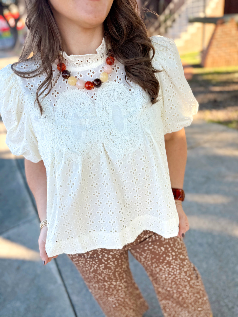 The Gigi Eyelet Top in Cream (S-L)