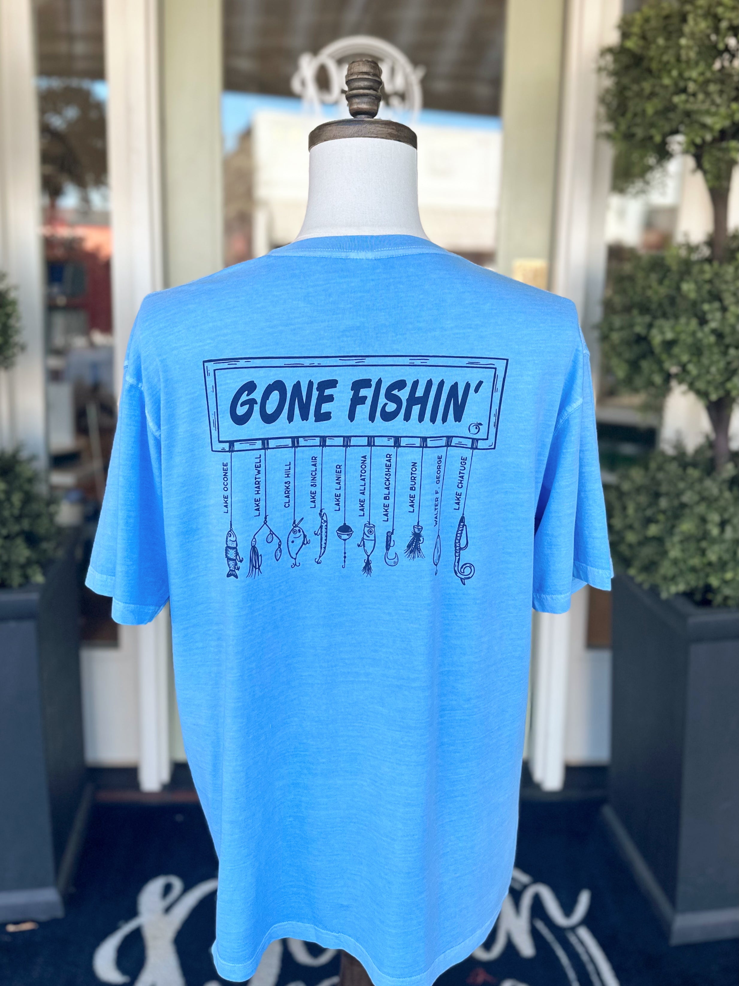 Gone Fishin' Tee in Weathered Barrier Blue By Peach State Pride