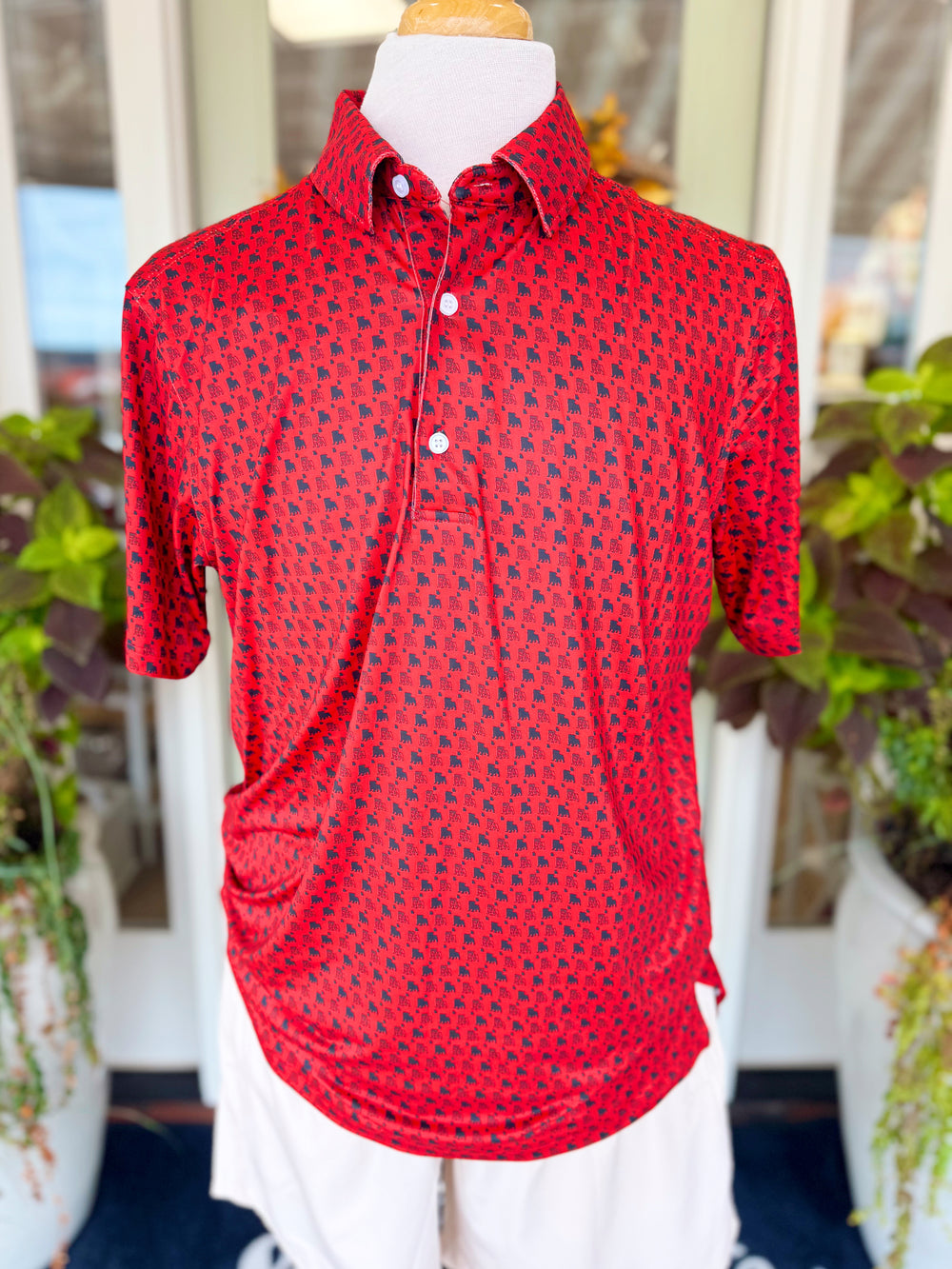 The Bulldog GA Outline Red/Black Polo