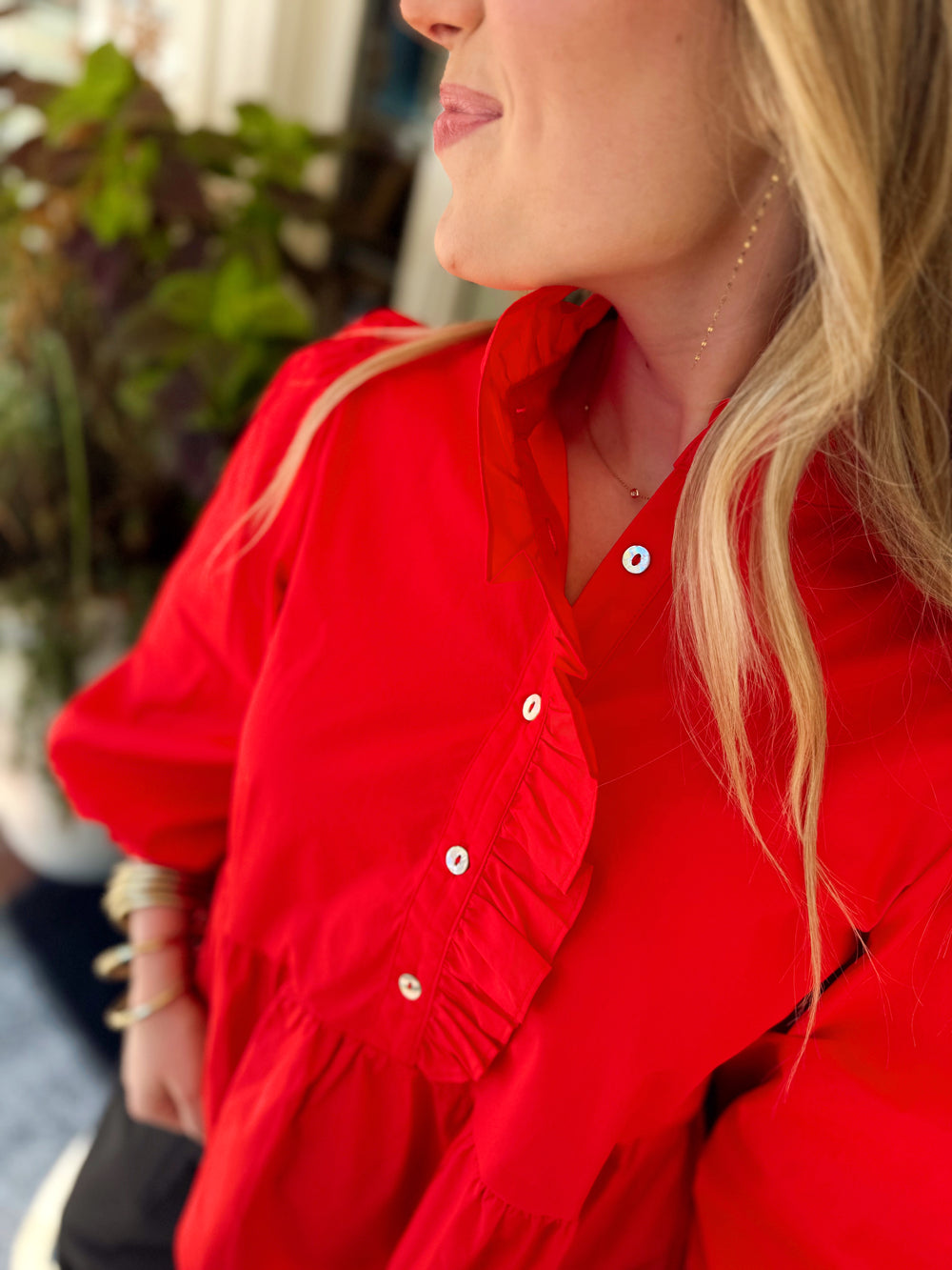 The Samantha Ruffle Peplum Top in Red (S-L)