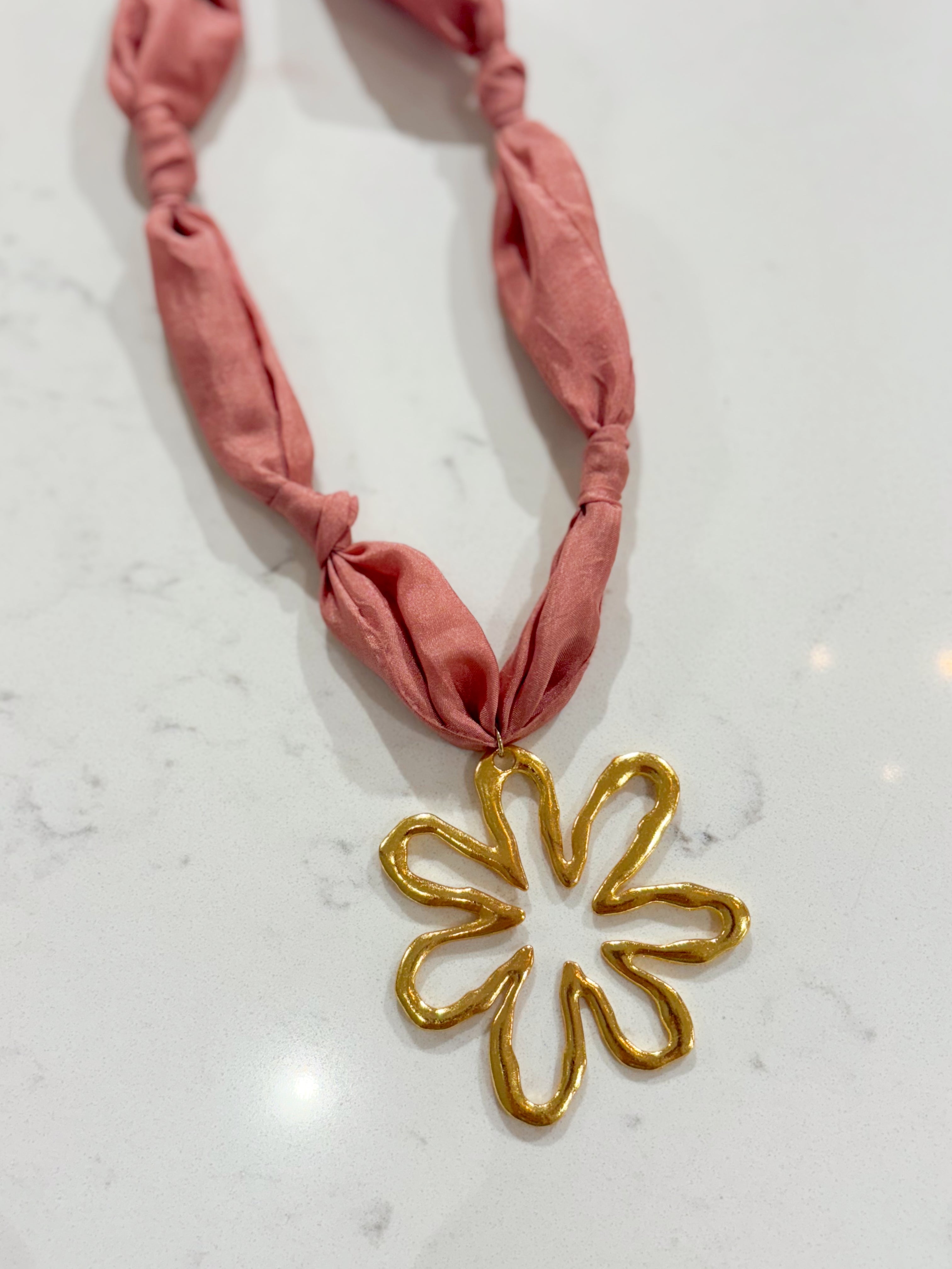 Dusty Rose Flower Scarf Necklace By Hart Designs