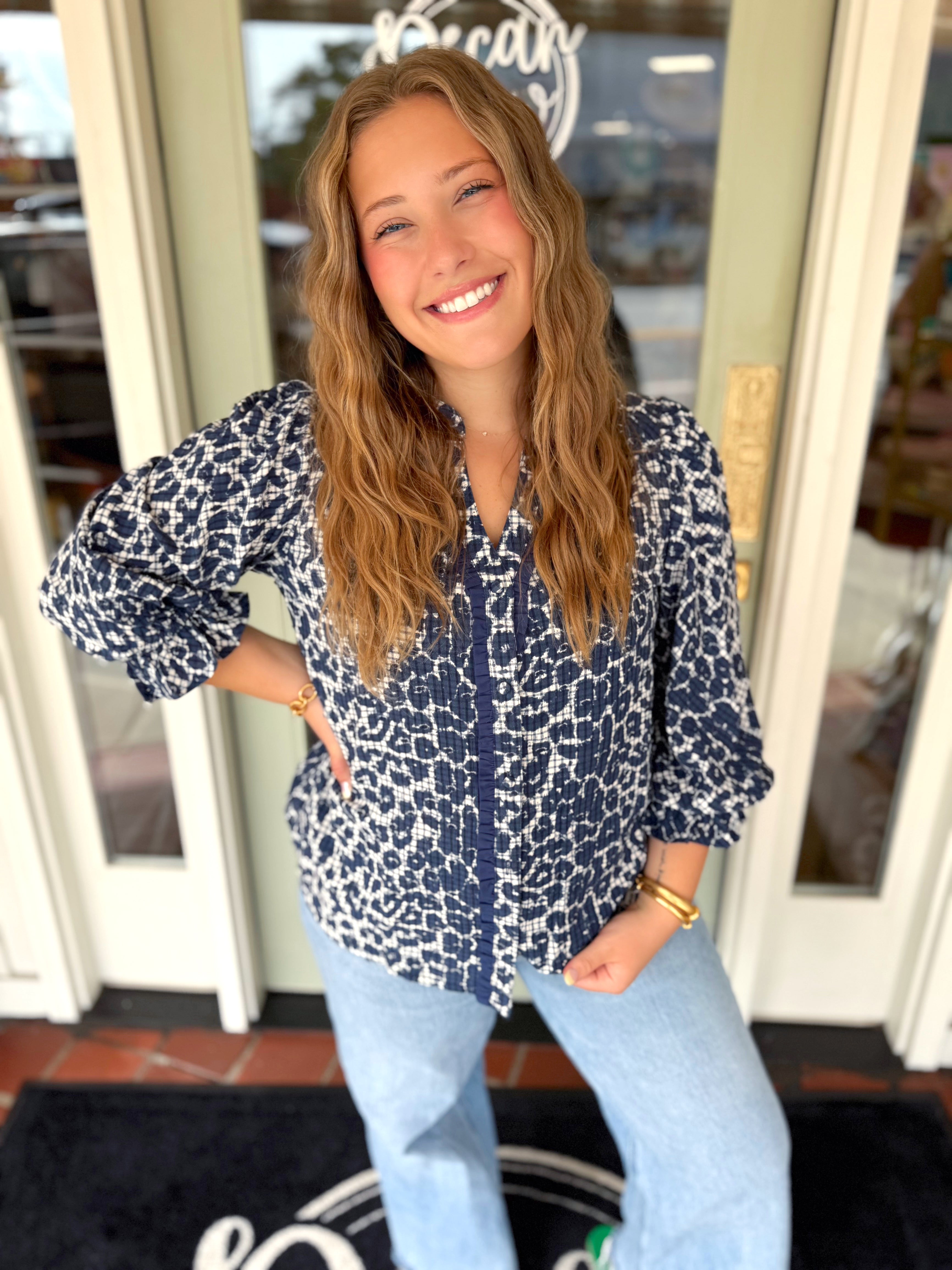 The Billie Blue Leopard Top (S-L)