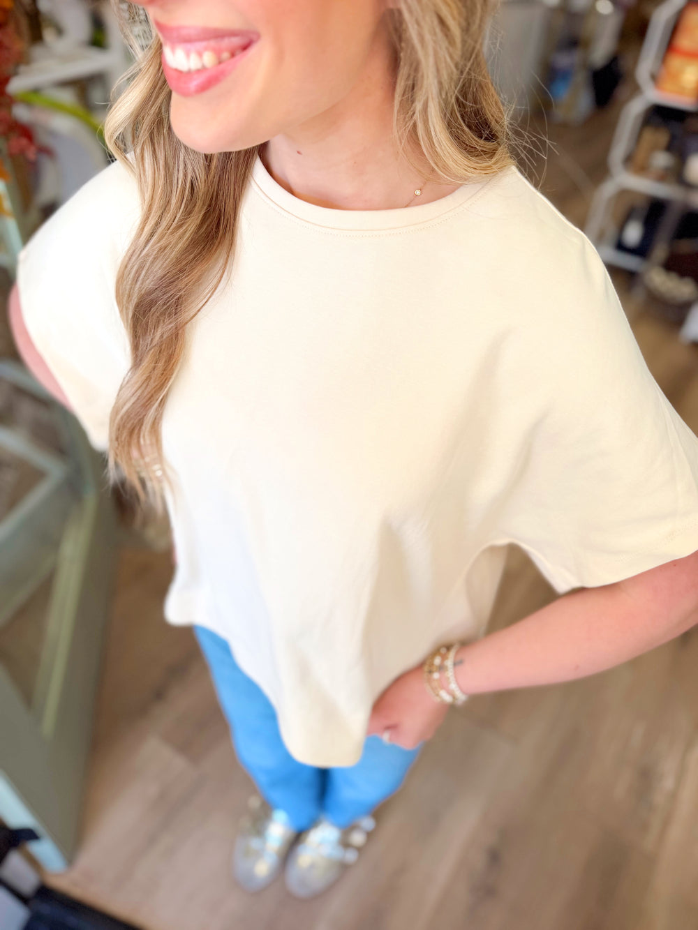 The Blake Poncho Sleeve Top in Ivory (S-L)