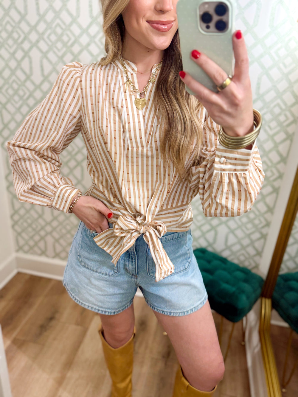 The Charlotte Striped Front Tie Top (S-3X)