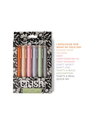 Colorful fun set of 6 pens with message