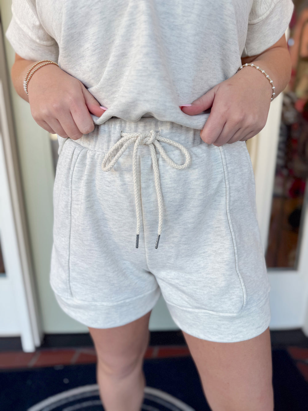 Elastic waisted drawstring lounge shorts 