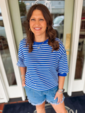 blue crew neck cotton top 