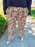 Leopard wide leg pants with elastic waist 