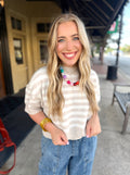 Cream and white striped cropped sweater 