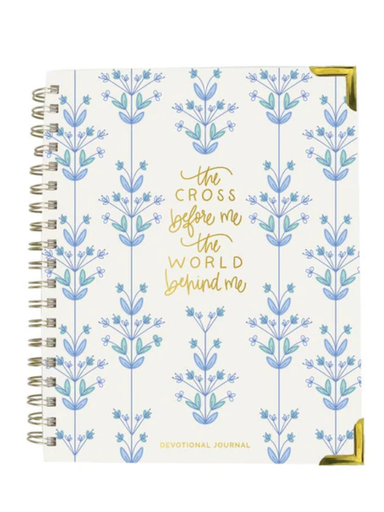 Notebook with floral design and text on a white background