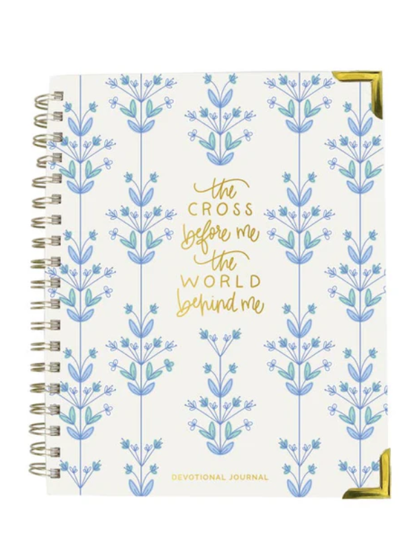 Notebook with floral design and text on a white background