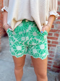Green floral lace shorts 