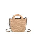 Beige woven handbag with chain detail 