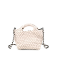Braided white handbag with a removable crossbody chain 