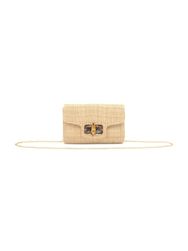 Woven handbag with a chain strap