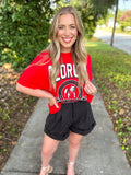 A UGA red graphic T-shirt with white lettering 