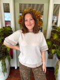 oatmeal and mocha ruffle sleeve sweater top 