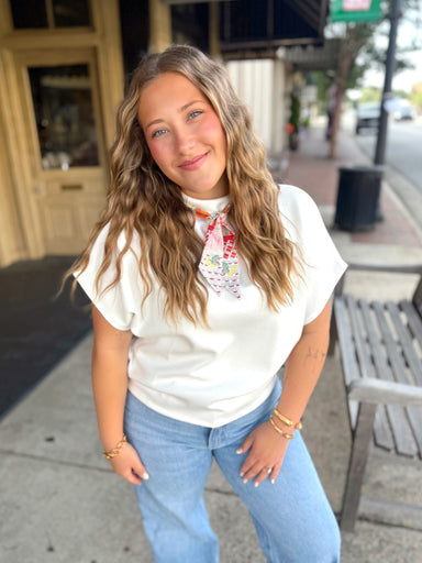Mock neck white short sleeve versatile top 