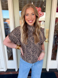 Leopard mock neck top with dolman sleeves