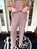 Mauve and brown striped straight leg pants