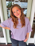 pink and blue striped shirt 