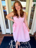 Pink gingham midi dress with bow detailing 