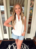 White v-neck top with texture