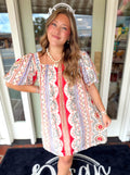 Coloful floral dress with a square neckline 