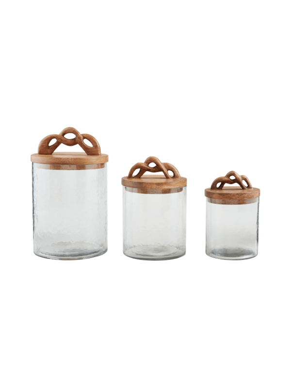 Bamboo lid glass canister set of three storage kitchen decor