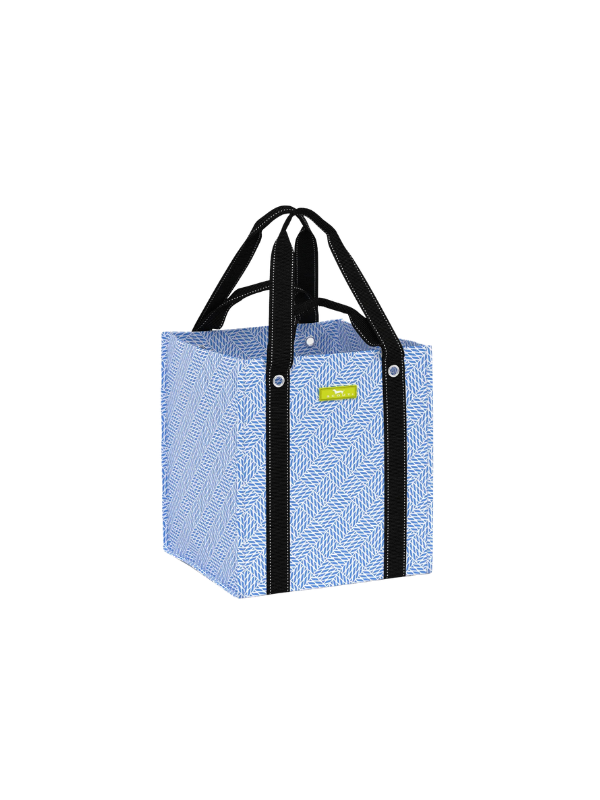 twisted blue printed square tote
