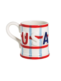 USA Patriotic striped plaid red white blue mug by mudpie 