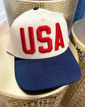 Cap with 'USA' on a textured surface