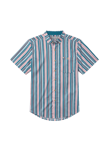 red white and blue striped button down short sleeve with stars