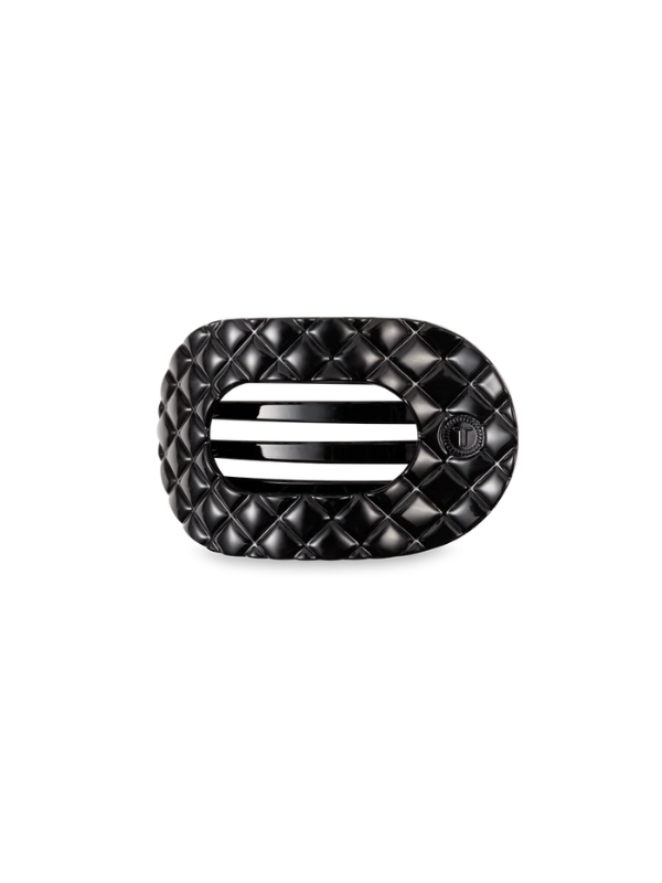 Jet Black Quilted Small Flat Round Clip