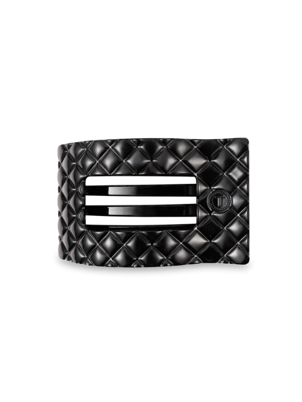 Jet Black Quilted Large Flat Rectangle Hair Clip