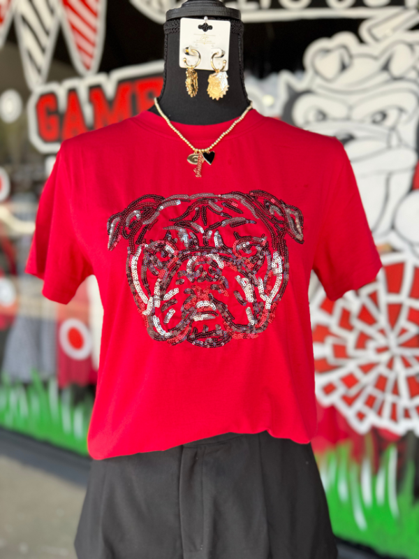GA Bulldog Sequin Crew Tee