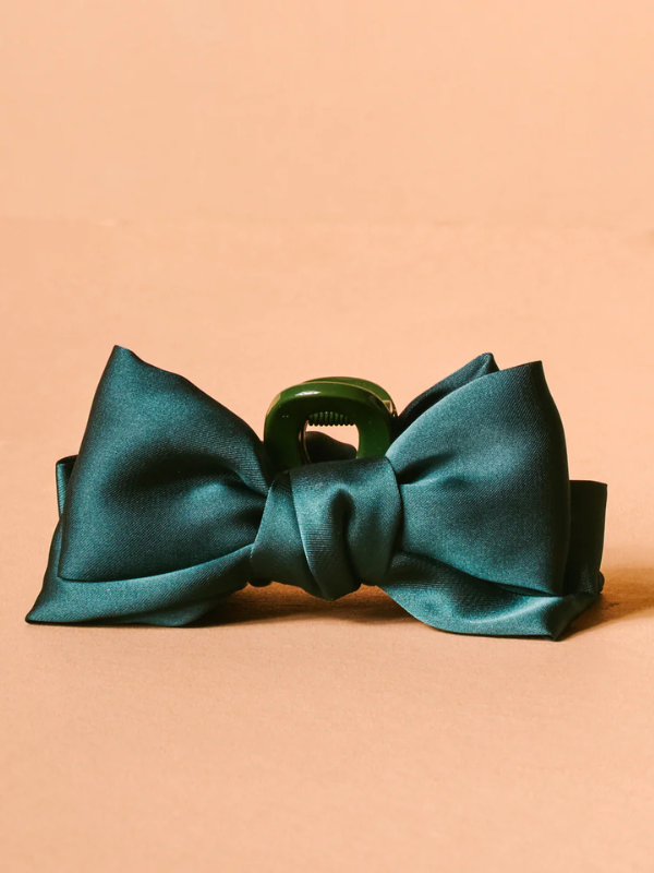 Hunter Green Mini Satin Bow Clip
